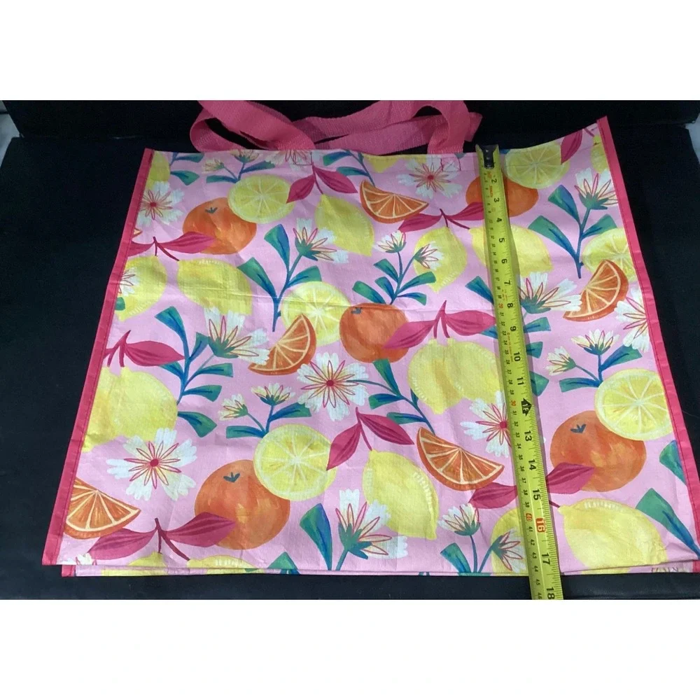 Home Goods Reusable Shopping Tote‎ Bag Bundle, Lemon Floral Bee Kind Pink White